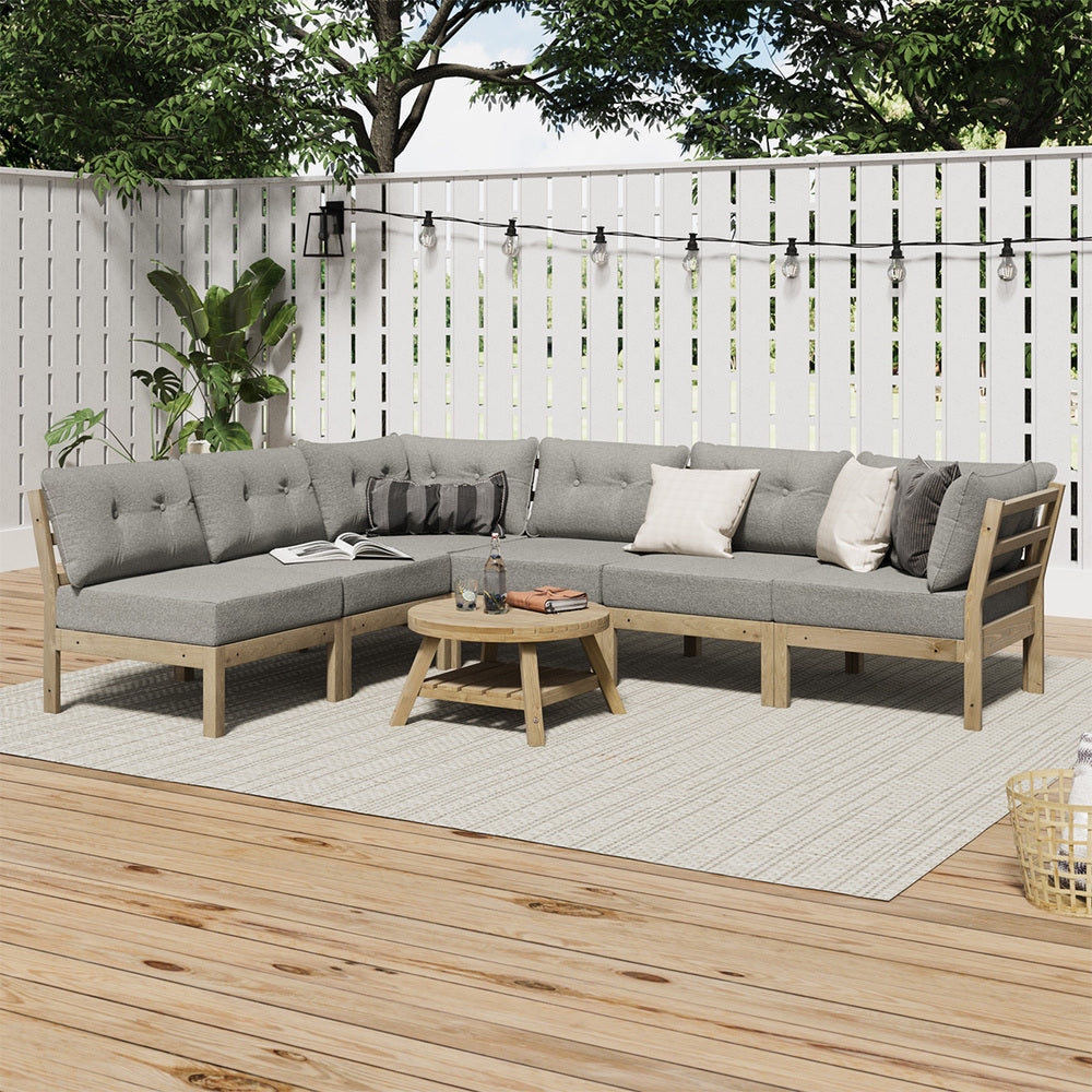 7-Seater Outdoor Sofa Set with Coffee Table Beige Patio Lounge Furniture