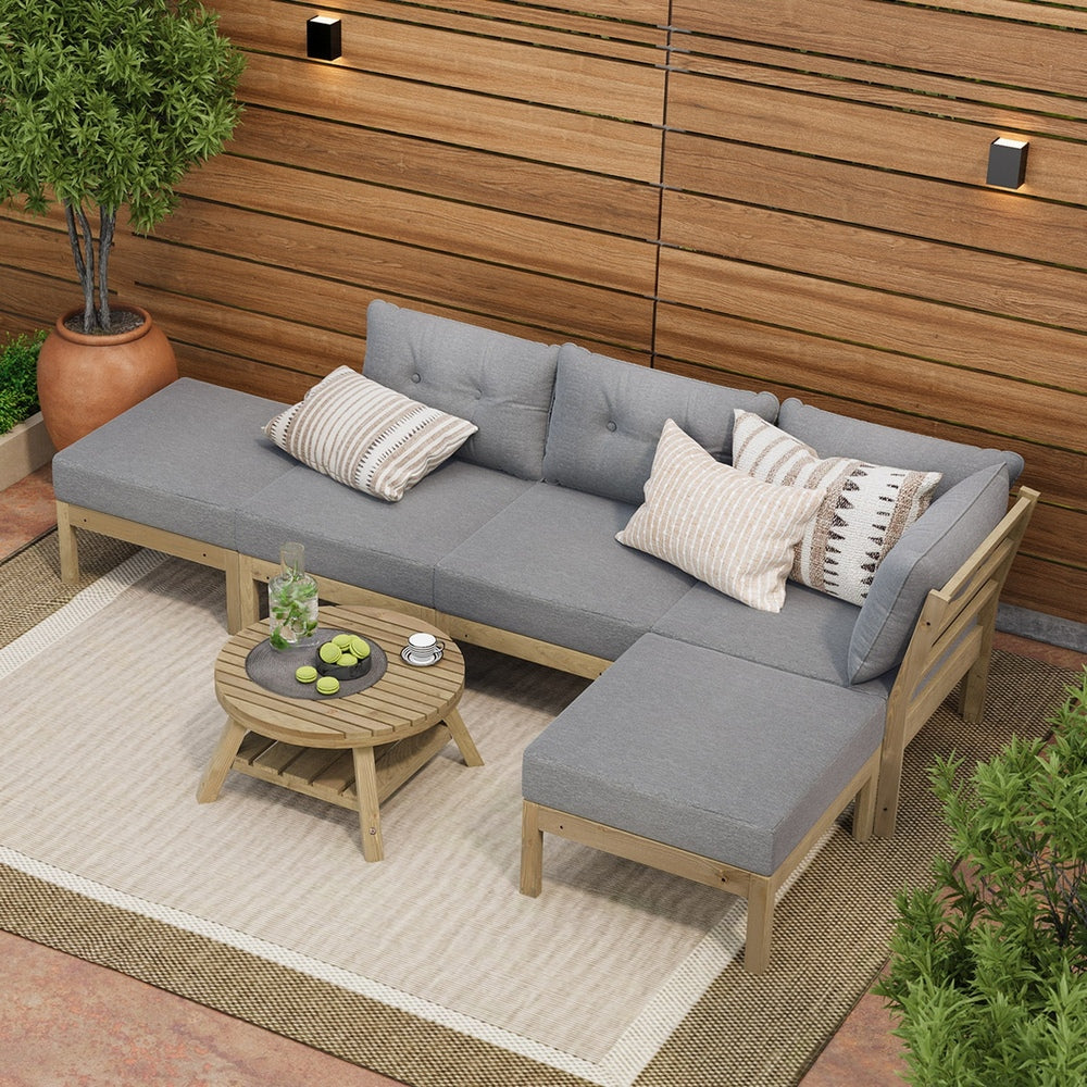 Outdoor Lounge Sofa Set 7 & 5 Piece Grey Rattan Garden Furniture for Patio