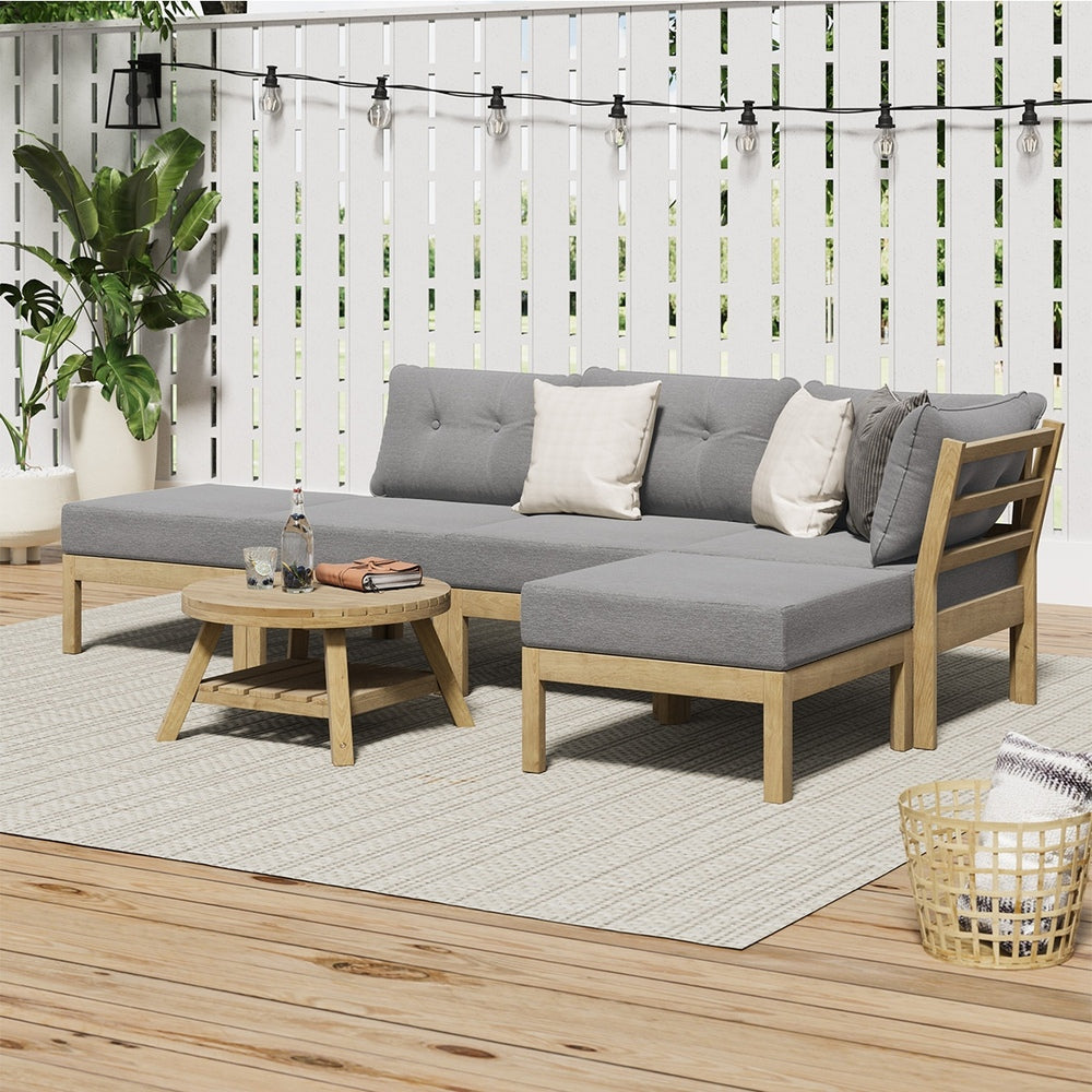 Outdoor Lounge Sofa Set 7 & 5 Piece Grey Rattan Garden Furniture for Patio