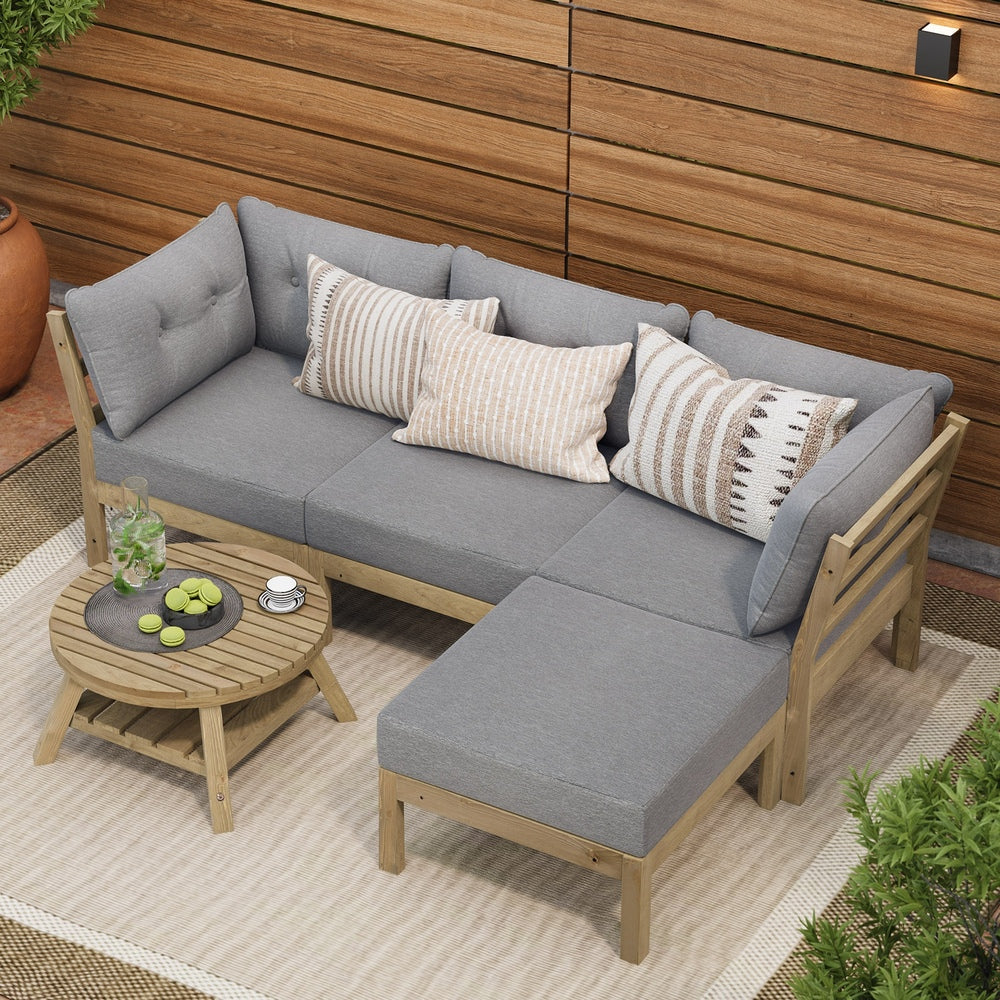 Outdoor Lounge Sofa Set 7 & 5 Piece Grey Rattan Garden Furniture for Patio