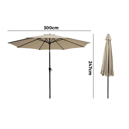 Outdoor Umbrella 3M Beige Shade 300x300x247cm