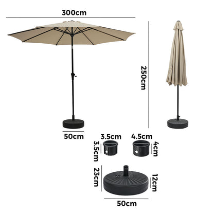 Outdoor Umbrella 3M Beige Shade 300x300x250cm