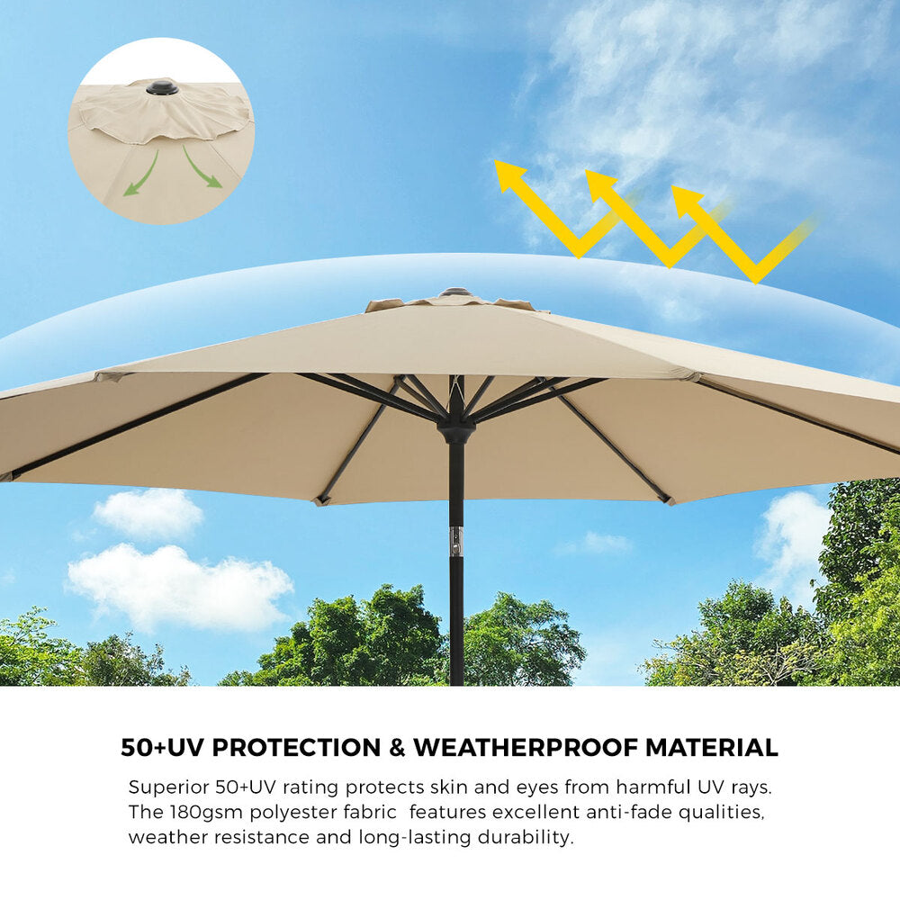 Outdoor Umbrella 3M Beige Shade 300x300x250cm