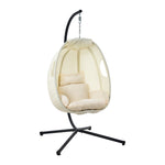 Outdoor Egg Hanging Chair Swing Seat with Stand Cushions Beige & Grey