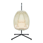 Outdoor Egg Hanging Chair Swing Seat with Stand Cushions Beige & Grey