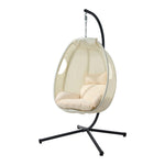 Outdoor Egg Hanging Chair Swing Seat with Stand Cushions Beige & Grey
