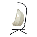 Outdoor Egg Hanging Chair Swing Seat with Stand Cushions Beige & Grey