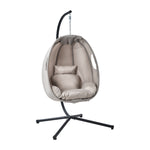 Outdoor Egg Hanging Chair Swing Seat with Stand Cushions Beige & Grey
