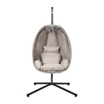 Outdoor Egg Hanging Chair Swing Seat with Stand Cushions Beige & Grey