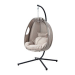 Outdoor Egg Hanging Chair Swing Seat with Stand Cushions Beige & Grey