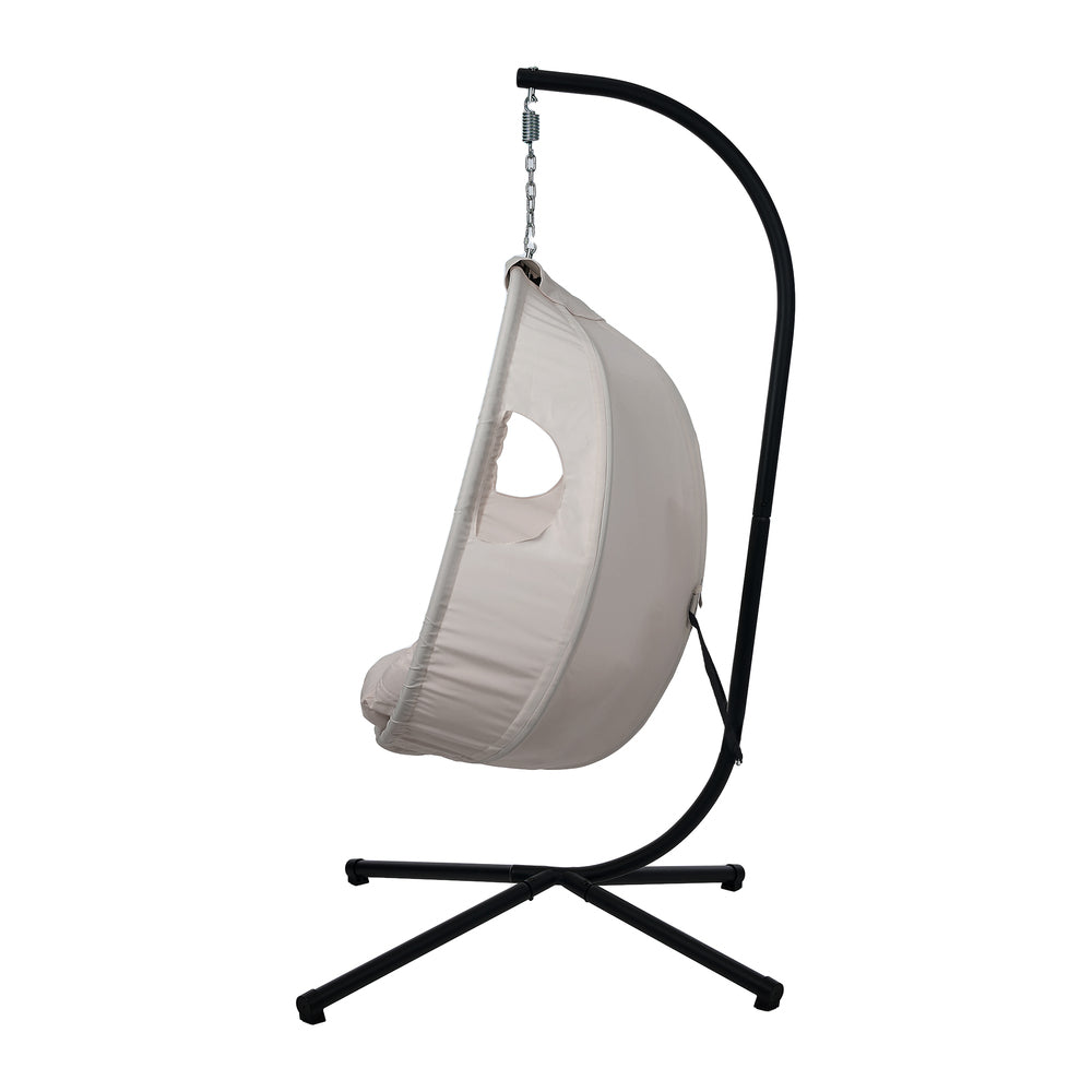 Outdoor Egg Hanging Chair Swing Seat with Stand Cushions Beige & Grey