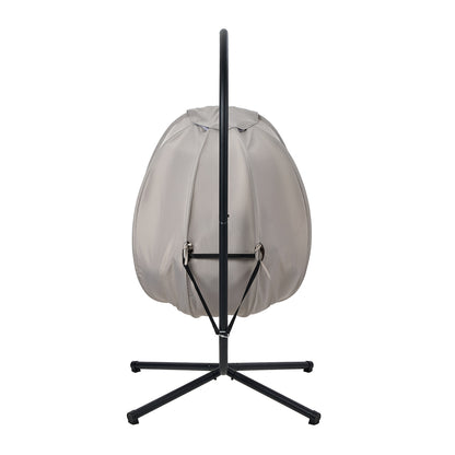 Outdoor Egg Hanging Chair Swing Seat with Stand Cushions Beige & Grey