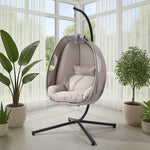 Outdoor Egg Hanging Chair Swing Seat with Stand Cushions Beige & Grey