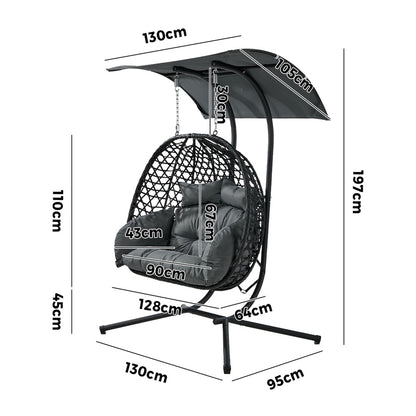 Hanging Chair 2 Seater Black 130x95x197cm