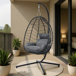 Outdoor Rattan Hanging Chair Porch Swing Chair Egg Seat Black & Grey