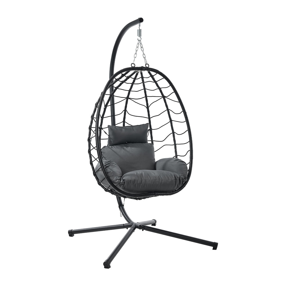 Outdoor Rattan Hanging Chair Porch Swing Chair Egg Seat Black & Grey
