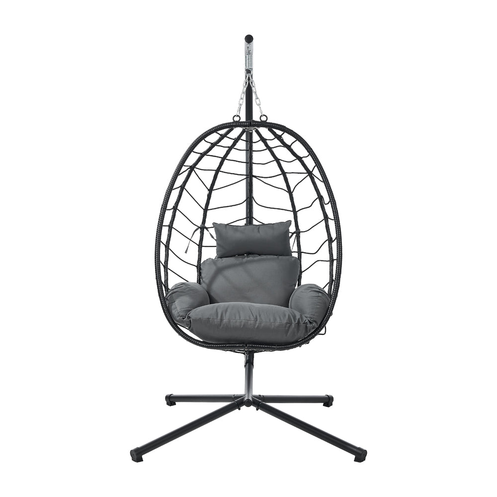 Outdoor Rattan Hanging Chair Porch Swing Chair Egg Seat Black & Grey