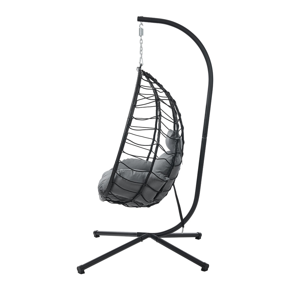 Outdoor Rattan Hanging Chair Porch Swing Chair Egg Seat Black & Grey