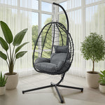 Outdoor Rattan Hanging Chair Porch Swing Chair Egg Seat Black & Grey