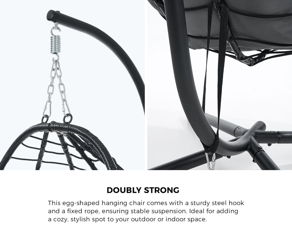 Outdoor Rattan Hanging Chair Porch Swing Chair Egg Seat Black & Grey