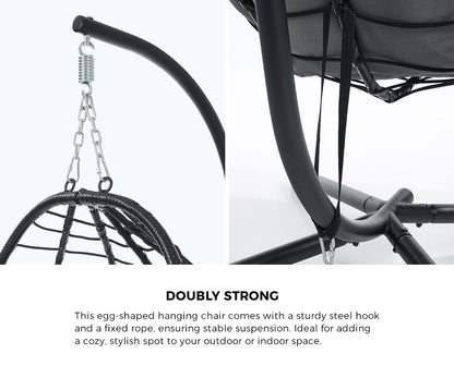 Outdoor Rattan Hanging Chair Porch Swing Chair Egg Seat Black & Grey