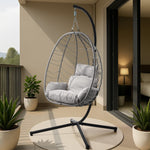 Outdoor Rattan Hanging Chair Porch Swing Chair Egg Seat Black & Grey