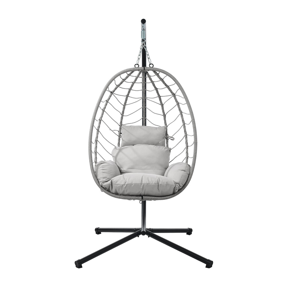 Outdoor Rattan Hanging Chair Porch Swing Chair Egg Seat Black & Grey