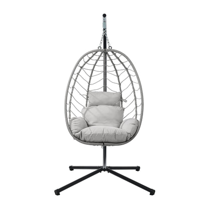 Outdoor Rattan Hanging Chair Porch Swing Chair Egg Seat Black & Grey