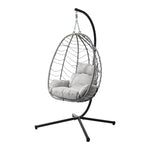 Outdoor Rattan Hanging Chair Porch Swing Chair Egg Seat Black & Grey