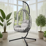 Outdoor Rattan Hanging Chair Porch Swing Chair Egg Seat Black & Grey
