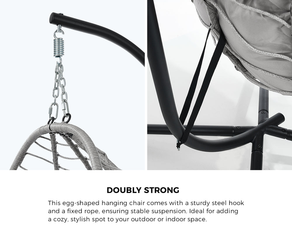Outdoor Rattan Hanging Chair Porch Swing Chair Egg Seat Black & Grey
