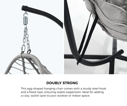 Outdoor Rattan Hanging Chair Porch Swing Chair Egg Seat Black & Grey