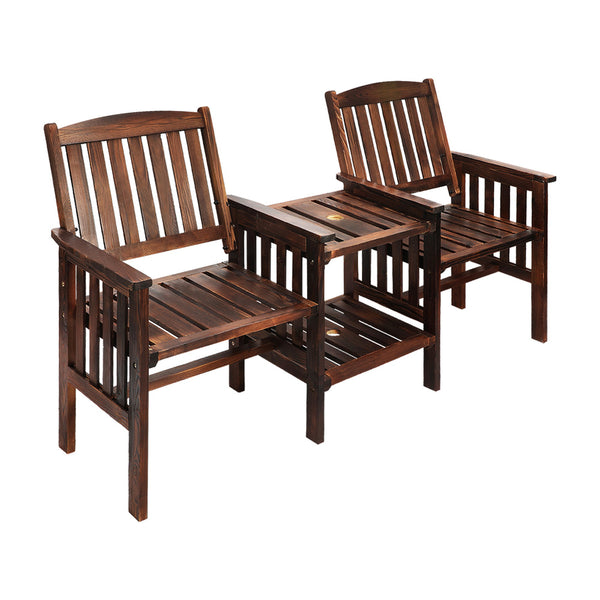  Outdoor Wooden Chair Garden Bench 2 Seat & Table Loveseat Patio Furniture