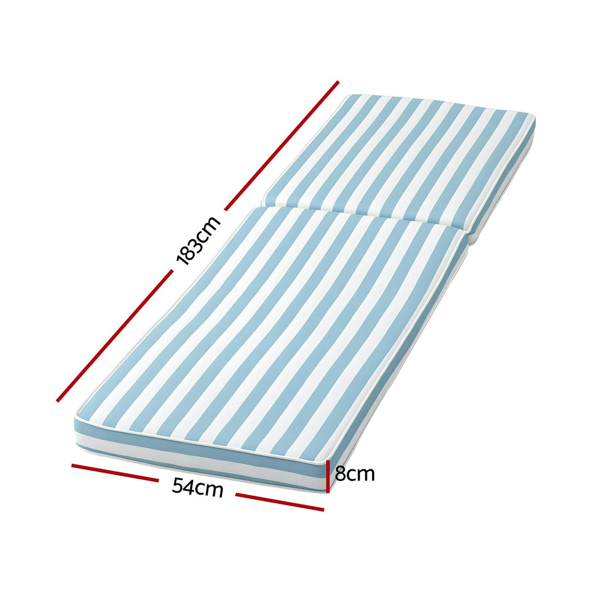 Blue mattress 183x54x8cm, side view