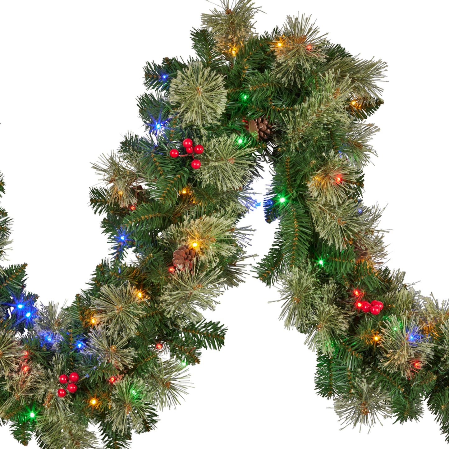 274cm Bristle Berry Multicolour Pre-Lit Christmas Garland