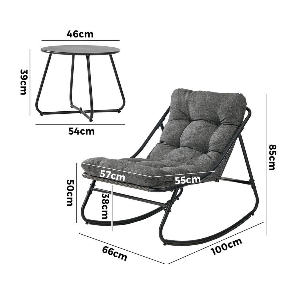 Outdoor Patio Rocking Chair Set Grey 54x54x39cm