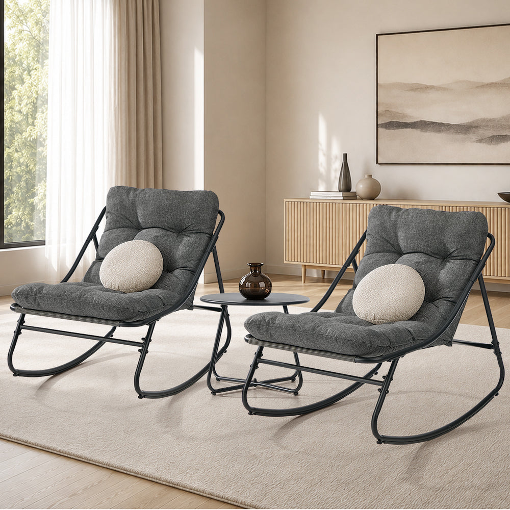 Outdoor Patio Rocking Chair Set Grey 54x54x39cm