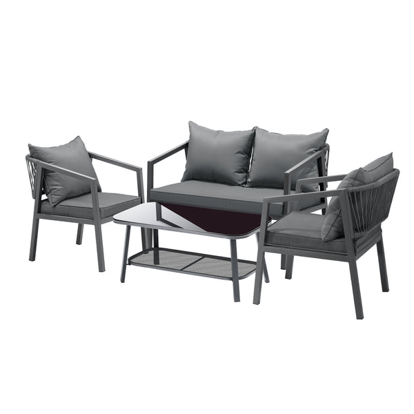  4PCS Garden Outdoor Furniture Setting Lounge Patio Sofa Table Chairs Set