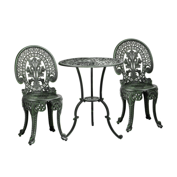  Bistro Setting Outdoor Cast Aluminium Table Chair Garden Furniture 3Piece