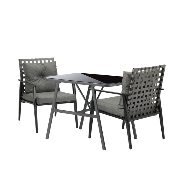  2 Seater Outdoor Dining Set with Table Grey&Black