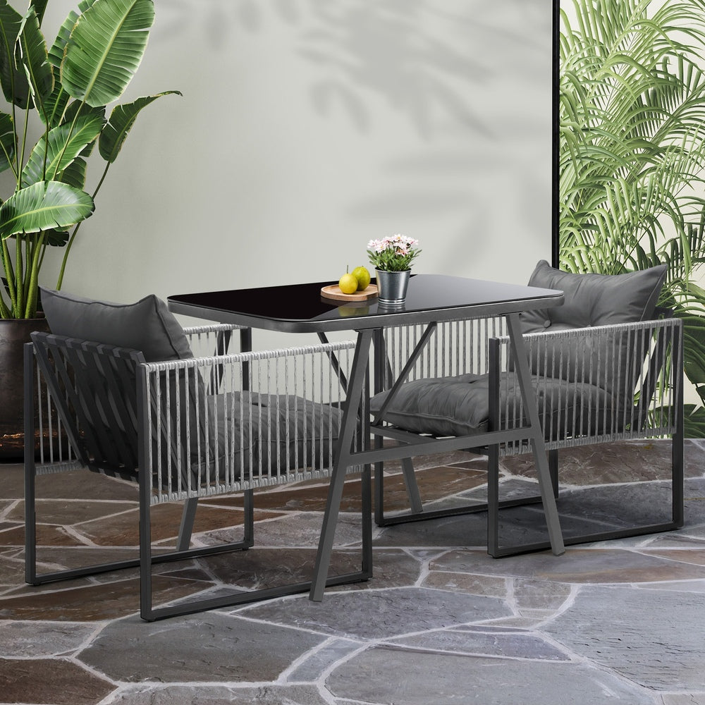 3PCS Outdoor Dining Set Coffee Table Armchairs with Cushions