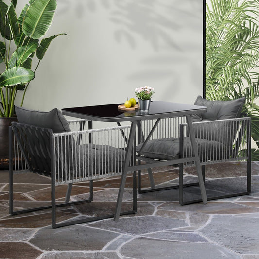 3PCS Outdoor Dining Set Coffee Table Armchairs with Cushions