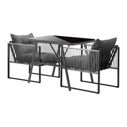 3PCS Outdoor Dining Set Coffee Table Armchairs with Cushions