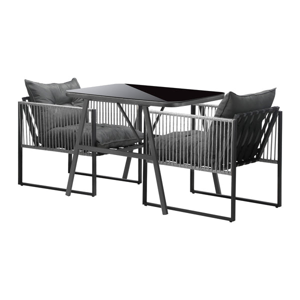  3PCS Outdoor Dining Set Coffee Table Armchairs with Cushions