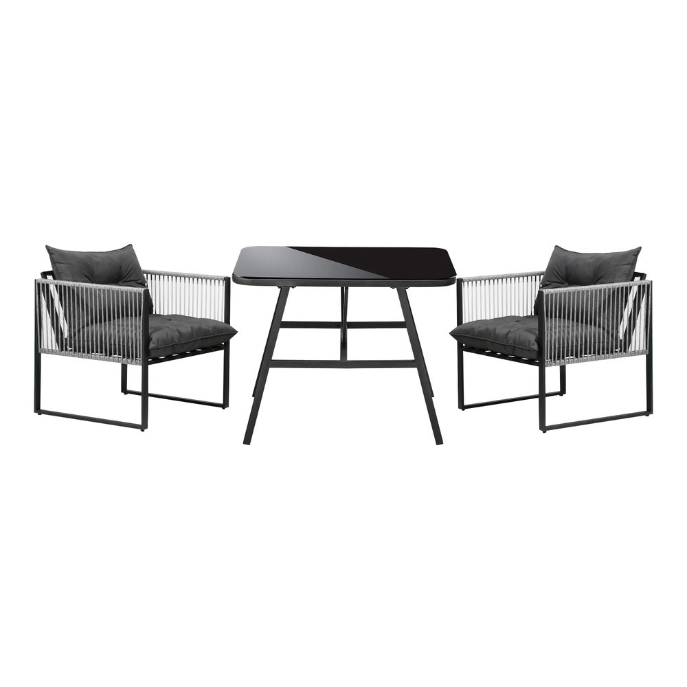 3PCS Outdoor Dining Set Coffee Table Armchairs with Cushions