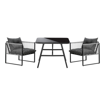 3PCS Outdoor Dining Set Coffee Table Armchairs with Cushions
