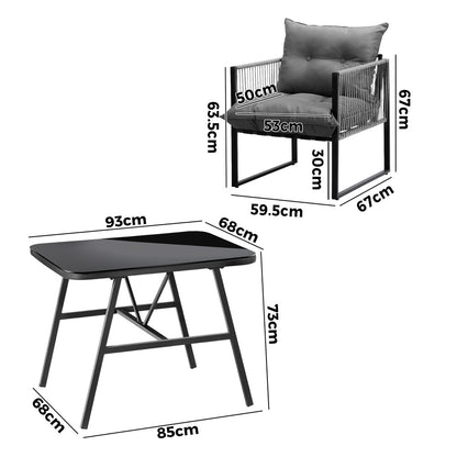 3PCS Outdoor Dining Set Coffee Table Armchairs with Cushions