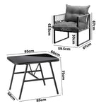 3PCS Outdoor Dining Set Coffee Table Armchairs with Cushions