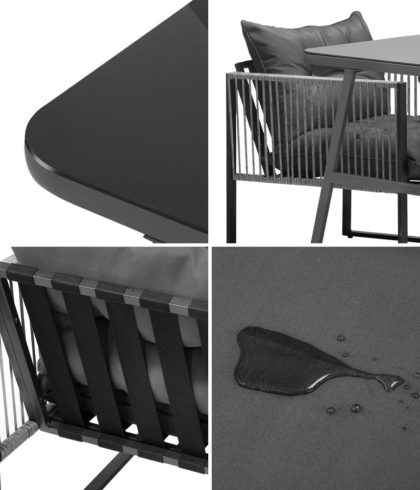 3PCS Outdoor Dining Set Coffee Table Armchairs with Cushions