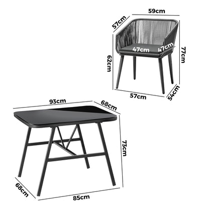 Outdoor Dining Setting 3 Piece Lounge Patio Furniture Table Chairs Set